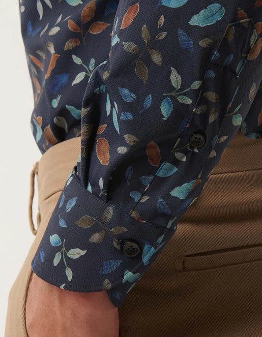 Active Shirt Navy Leaf Print
