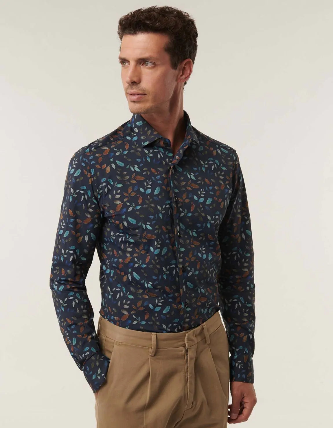 Active Shirt Navy Leaf Print